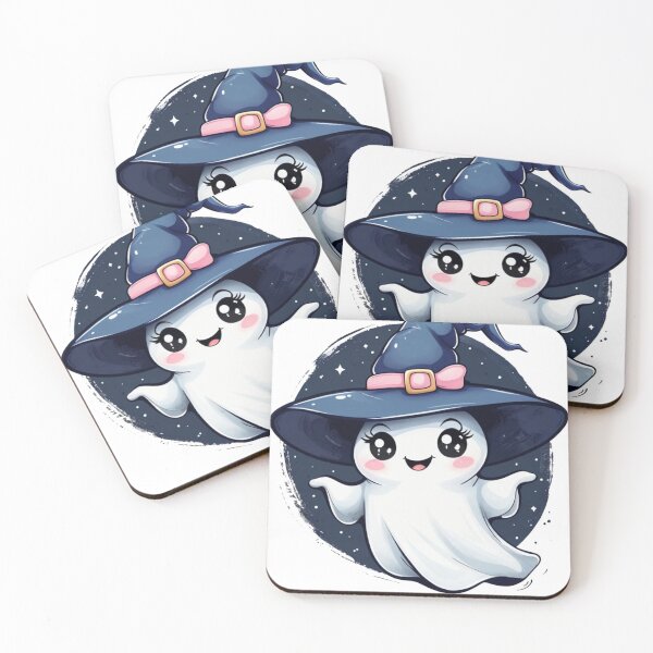 Item preview, Cute Ghost with Witch Hat and Stars – Kawaii Halloween Art designed and sold by RuweisVibes.