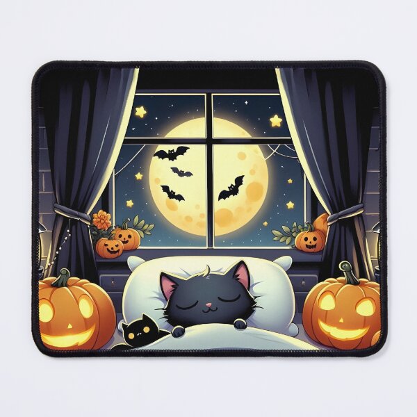Item preview, Black cat sleeping on a Halloween night No.5 designed and sold by DreamagineArtDesign.