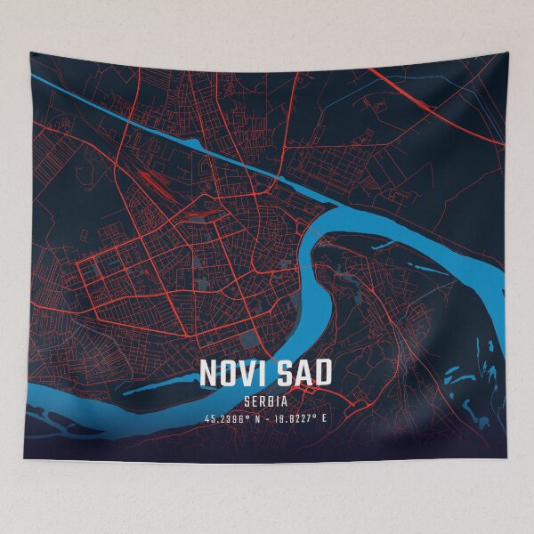 Item preview, Novi Sad Red & Blue Minimalist Map designed and sold by HomeLivingCo.
