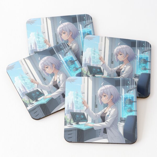 Item preview, Futuristic Anime Scientist Girl in High-Tech Lab – Sci-Fi Cyber Research Artwork designed and sold by YKS - Art&Stuff.