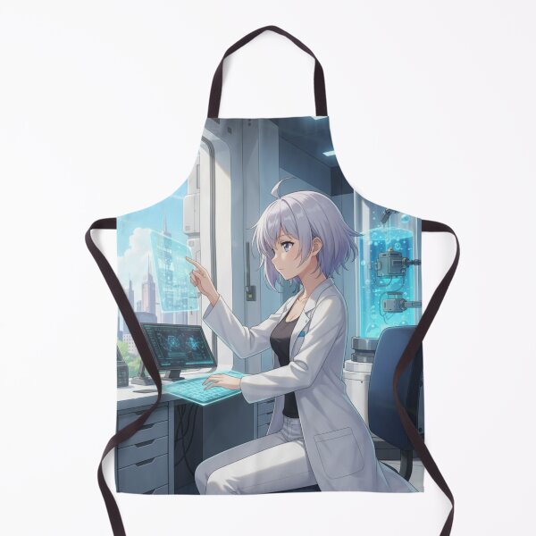 Item preview, Futuristic Anime Scientist Girl in High-Tech Lab – Sci-Fi Cyber Research Artwork designed and sold by YKS - Art&Stuff.