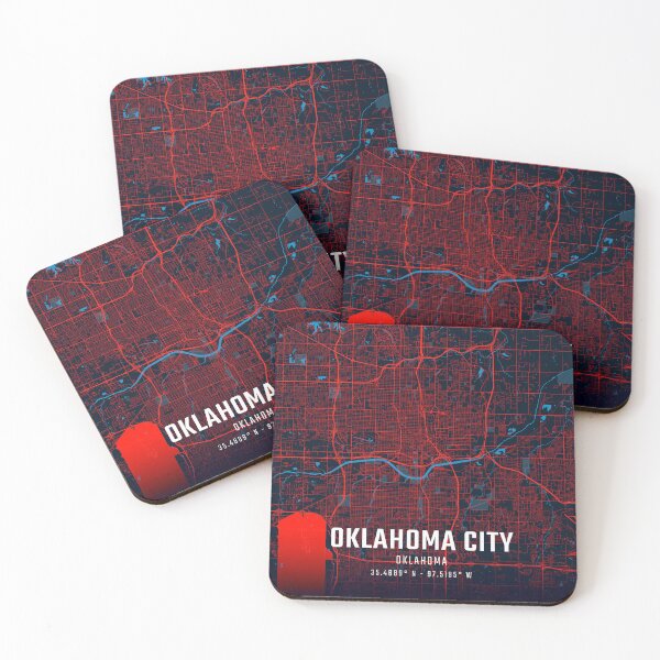 Item preview, Oklahoma City Red & Blue Minimalist Map designed and sold by HomeLivingCo.