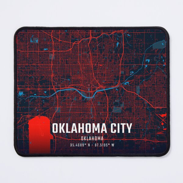 Item preview, Oklahoma City Red & Blue Minimalist Map designed and sold by HomeLivingCo.