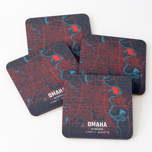 Item preview, Omaha Red & Blue Minimalist Map designed and sold by HomeLivingCo.
