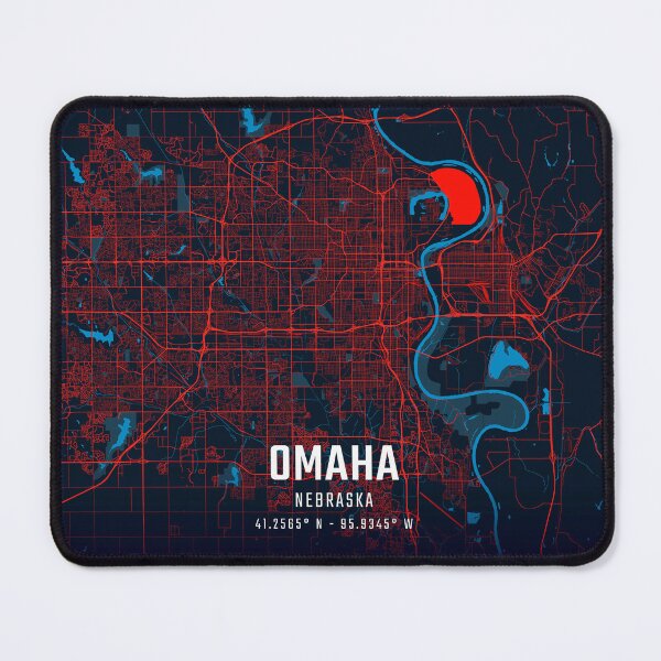 Item preview, Omaha Red & Blue Minimalist Map designed and sold by HomeLivingCo.