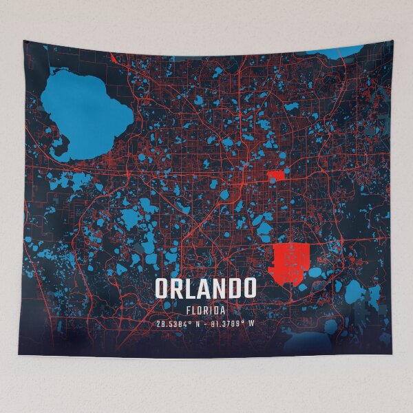 Item preview, Orlando Red & Blue Minimalist Map designed and sold by HomeLivingCo.