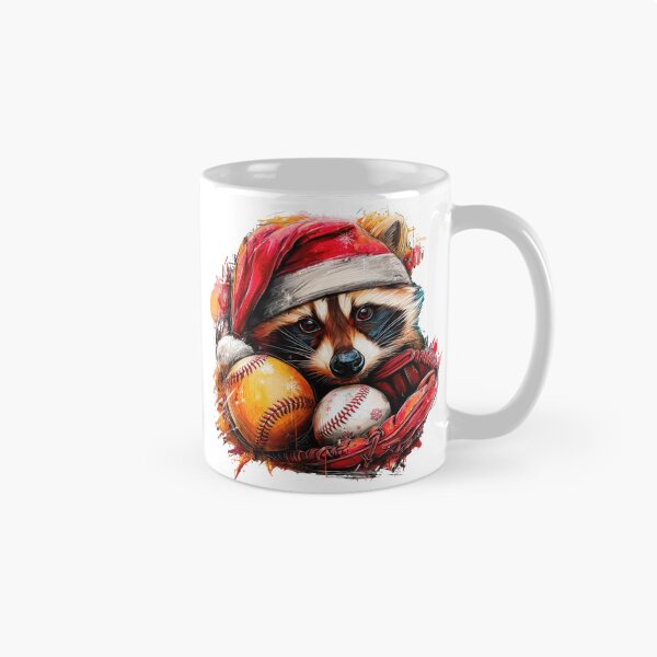 Item preview, Christmas Raccoon with Baseballs – Santa Hat Splash Art designed and sold by VikArt7.