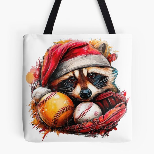 Item preview, Mapache navideño con pelotas de béisbol – Arte salpicado con gorro de Papá Noel designed and sold by VikArt7.
