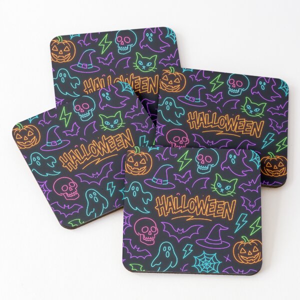 Item preview, Neon Halloween Pattern Ghosts Pumpkins Bats designed and sold by graphicnew.