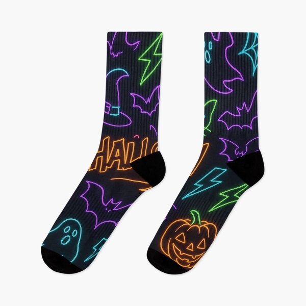 Item preview, Neon Halloween Pattern Ghosts Pumpkins Bats designed and sold by graphicnew.