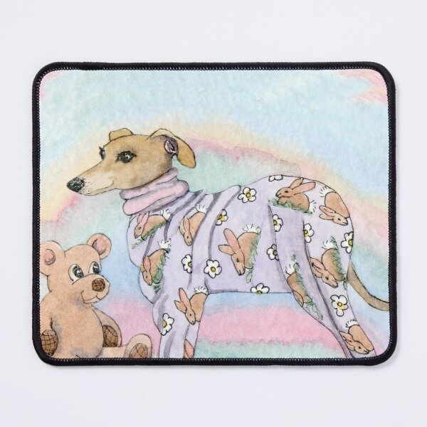 Item preview, Greyhound Dog in her Pyjamas with her Teddy Bear designed and sold by SusanAlisonArt.