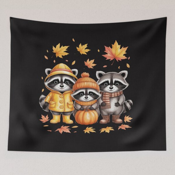 Item preview, Cute Fall Raccoon Trio Autumn Leaves Cozy Sweater designed and sold by JosephMelendez6.