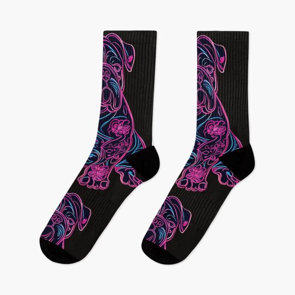 Item preview, Floral Neon Bulldog | Pink and Blue Line Art Dog Design designed and sold by Naturalite19.
