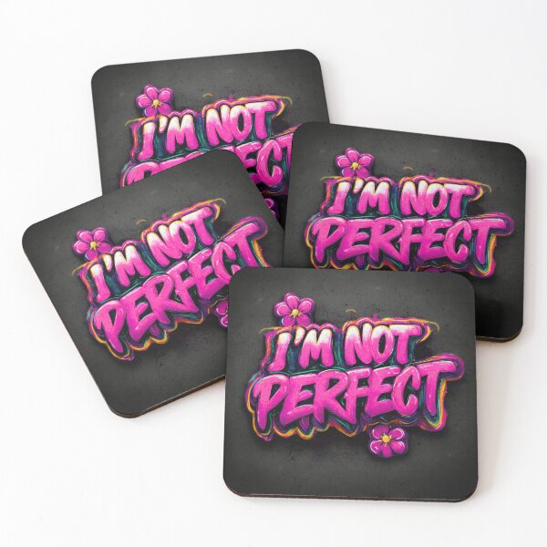 Item preview, I'm not perfect, pink inscription with flowers designed and sold by silent-violin.