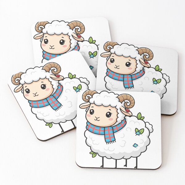 Artikelvorschau, Süßes Kawaii Schaf mit Schal | Entzückende Cartoon-Tierillustration entworfen und verkauft von Royalsticker.