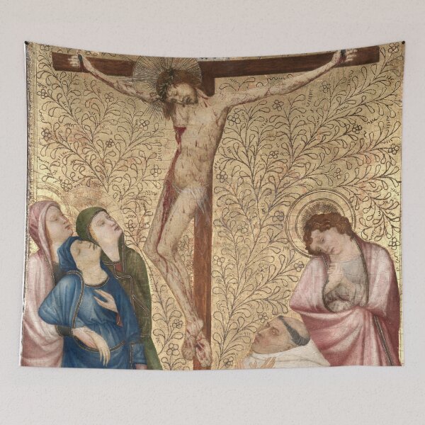 Item preview, Calvary with a Carthusian Monk, 1389–1395. Jean de Beaumetz (French, c. 1335–1396). Oil on oak panel designed and sold by Vintage Designs +.