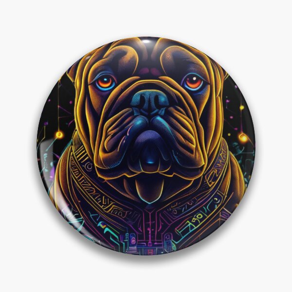Item preview, Cyberpunk Bulldog with Neon Florals | Futuristic Yellow and Brown Dog Art designed and sold by Naturalite19.