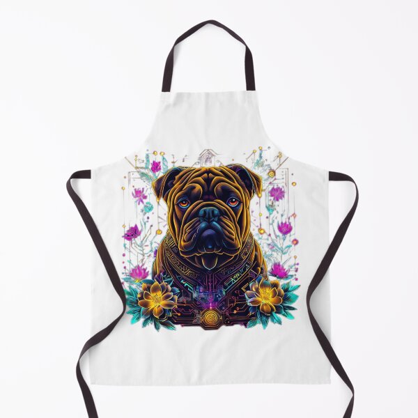 Item preview, Cyberpunk Bulldog with Neon Florals | Futuristic Yellow and Brown Dog Art designed and sold by Naturalite19.