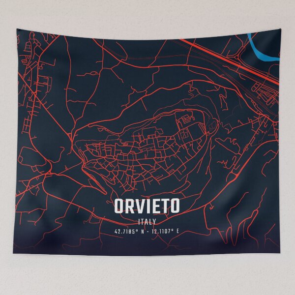 Item preview, Orvieto Red & Blue Minimalist Map designed and sold by HomeLivingCo.