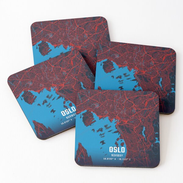 Item preview, Oslo Red & Blue Minimalist Map designed and sold by HomeLivingCo.