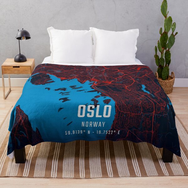 Item preview, Oslo Red & Blue Minimalist Map designed and sold by HomeLivingCo.