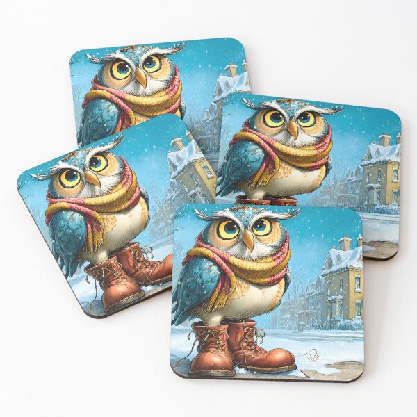 Item preview, Charming Owl in Winter Boots and Scarf in Snow designed and sold by Artessie.