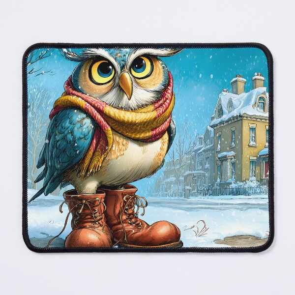 Item preview, Charming Owl in Winter Boots and Scarf in Snow designed and sold by Artessie.