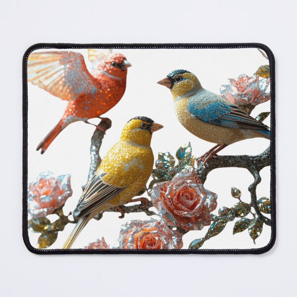 Item preview, Crystal Finch Birds on Branch with Vibrant Pink Roses | Elegant Nature Art designed and sold by BloomingBeauty7.