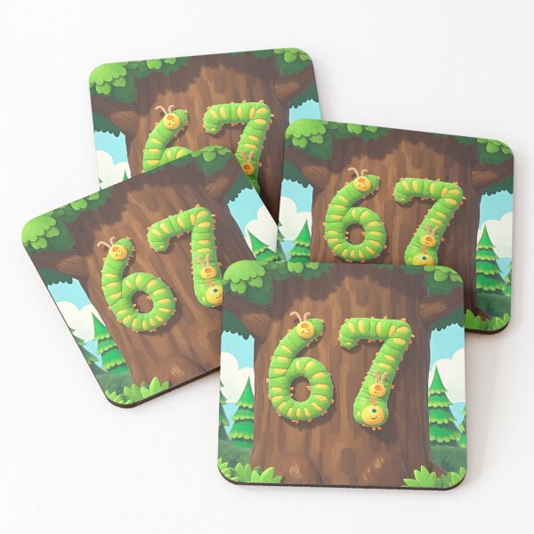 Item preview, Six Seven 6-7 Cute Caterpillars on a tree trunk designed and sold by The Funky Sprunki.