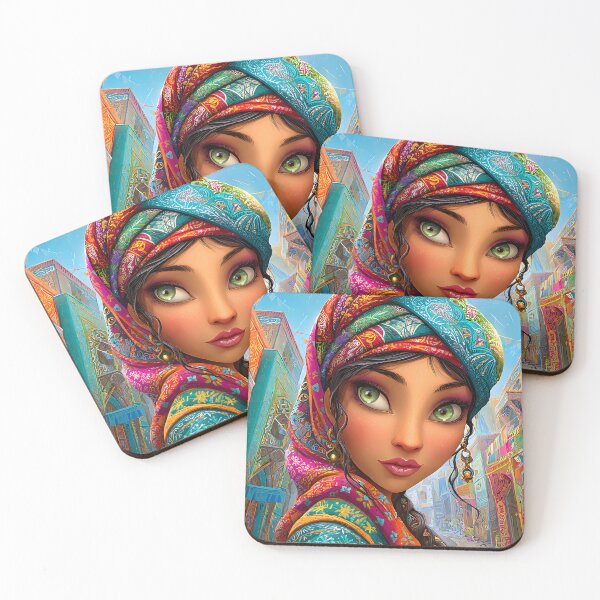Item preview, Colorful portrait of a woman in a vibrant market designed and sold by Artessie.