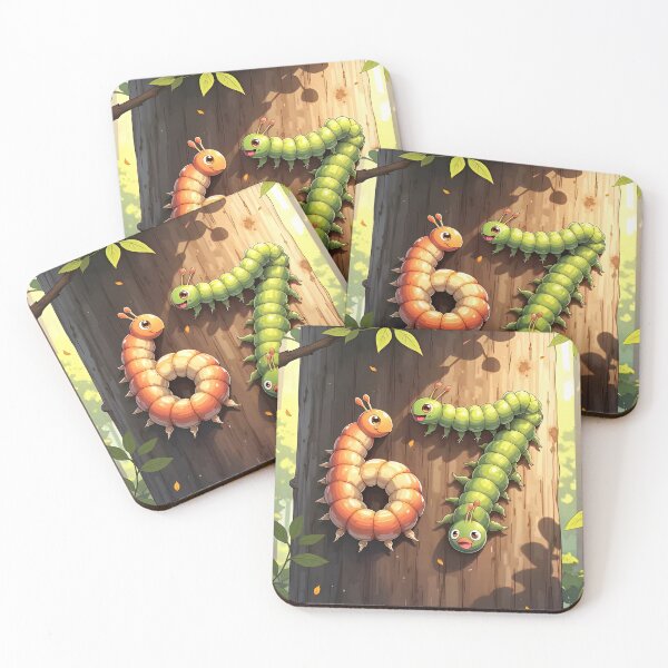 Item preview, Six Seven 6-7 Cute Caterpillars Orange and Green   designed and sold by The Funky Sprunki.