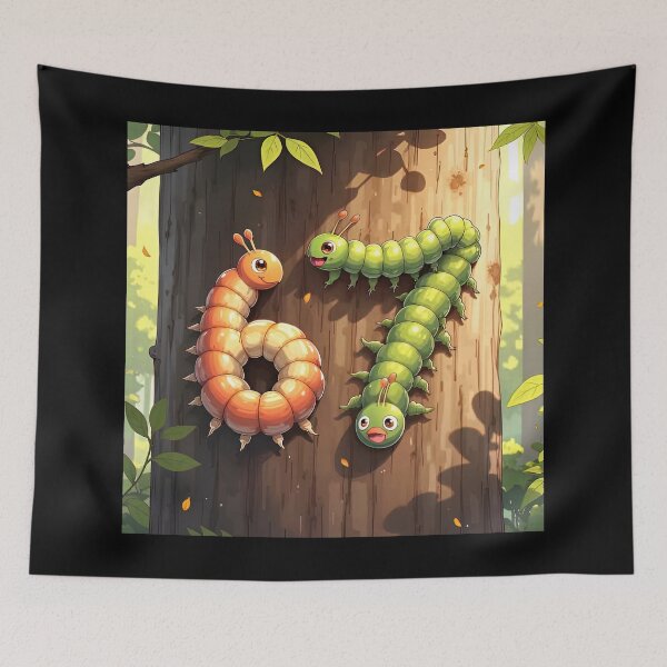 Item preview, Six Seven 6-7 Cute Caterpillars Orange and Green   designed and sold by The Funky Sprunki.