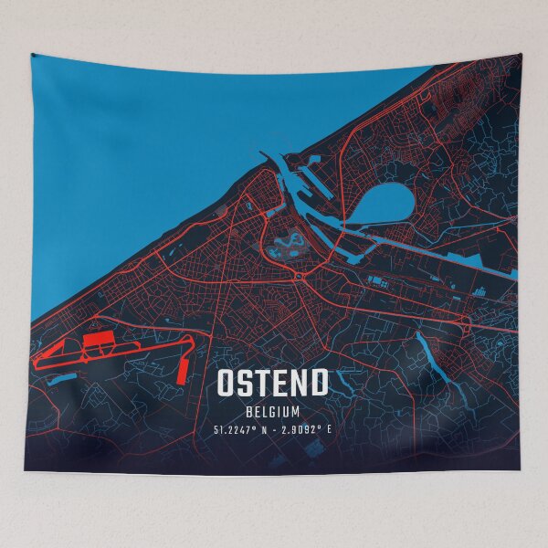 Item preview, Ostend Red & Blue Minimalist Map designed and sold by HomeLivingCo.