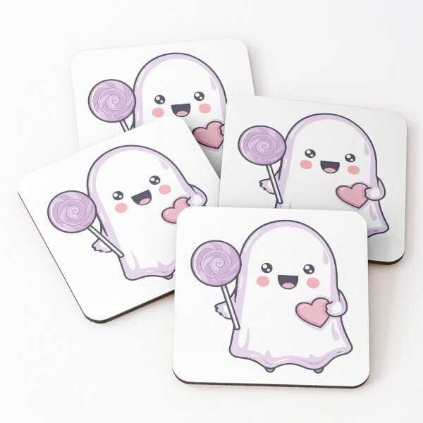 Item preview, Kawaii Happy Ghost with Purple Lollipop and Pink Heart | Adorable Spooky Cute Sweet Spirit Design designed and sold by ModNoy.