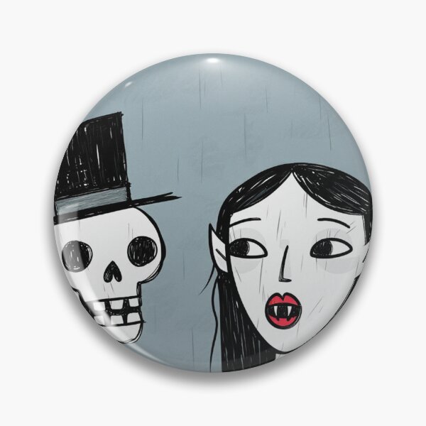 Item preview,  Fancy dapper Skeleton man rotting in the night next to a sexy vampire girl cool horror art designed and sold by Vintage Designs +.