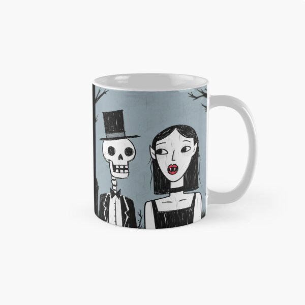 Item preview,  Fancy dapper Skeleton man rotting in the night next to a sexy vampire girl cool horror art designed and sold by Vintage Designs +.