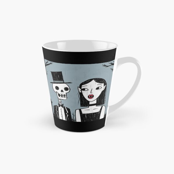 Aperçu de l'œuvre Homme squelette élégant et élégant pourrissant dans la nuit à côté d'une fille vampire sexy, art d'horreur cool créée et vendue par Vintage Designs +.