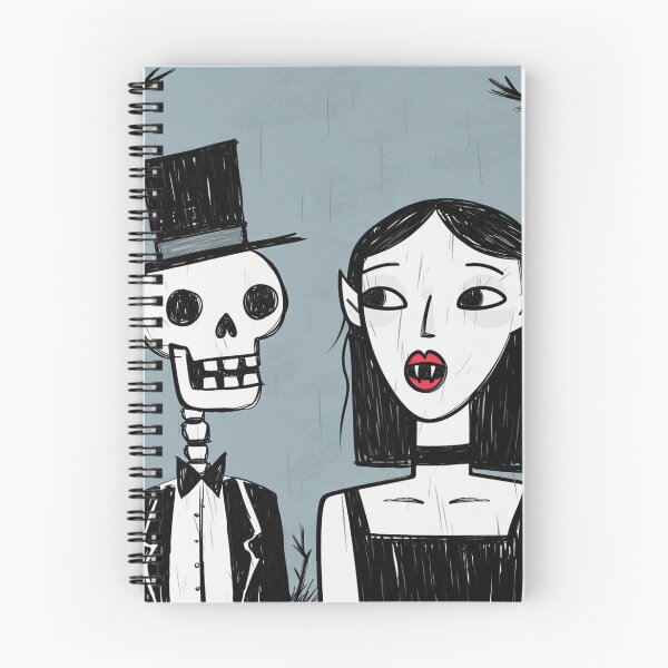 Item preview,  Fancy dapper Skeleton man rotting in the night next to a sexy vampire girl cool horror art designed and sold by Vintage Designs +.
