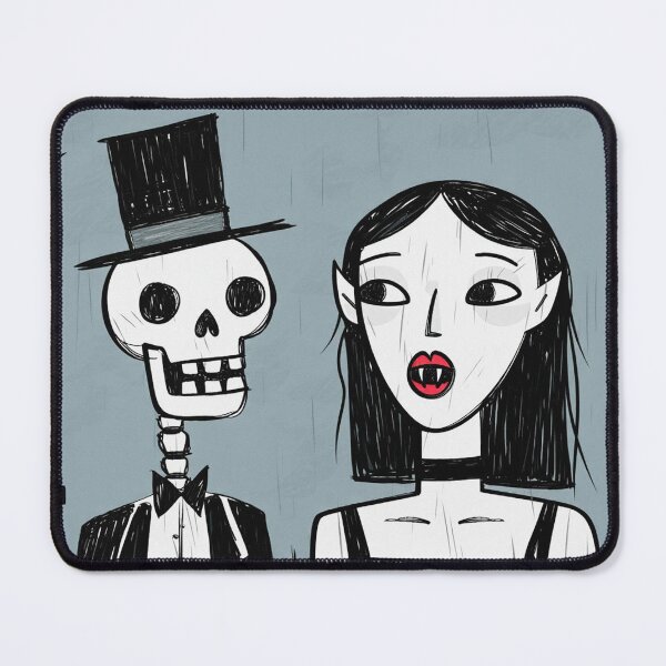 Item preview,  Fancy dapper Skeleton man rotting in the night next to a sexy vampire girl cool horror art designed and sold by Vintage Designs +.
