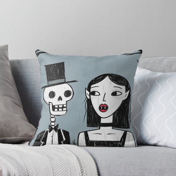 Item preview,  Fancy dapper Skeleton man rotting in the night next to a sexy vampire girl cool horror art designed and sold by Vintage Designs +.