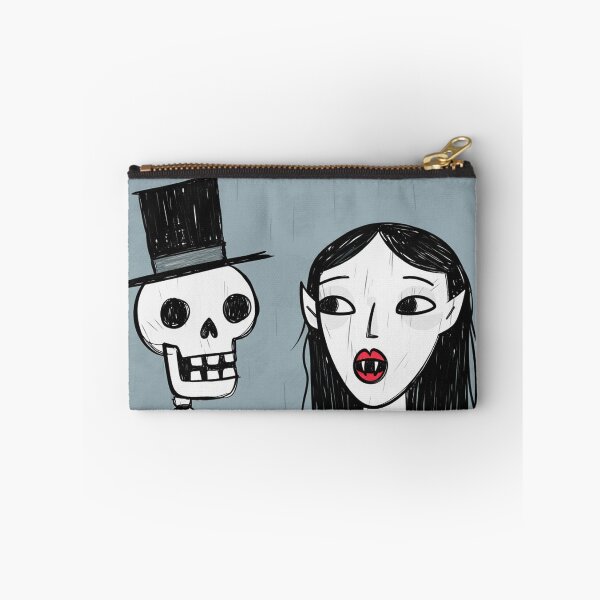 Item preview,  Fancy dapper Skeleton man rotting in the night next to a sexy vampire girl cool horror art designed and sold by Vintage Designs +.