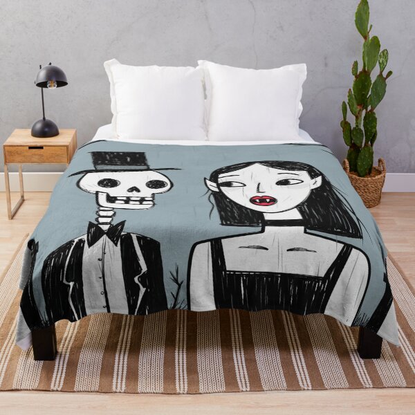 Item preview,  Fancy dapper Skeleton man rotting in the night next to a sexy vampire girl cool horror art designed and sold by Vintage Designs +.