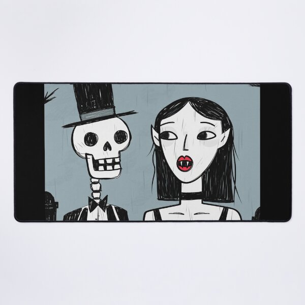 Item preview, Fancy dapper Skeleton man rotting in the night next to a sexy vampire girl cool horror art designed and sold by Vintage Designs +.