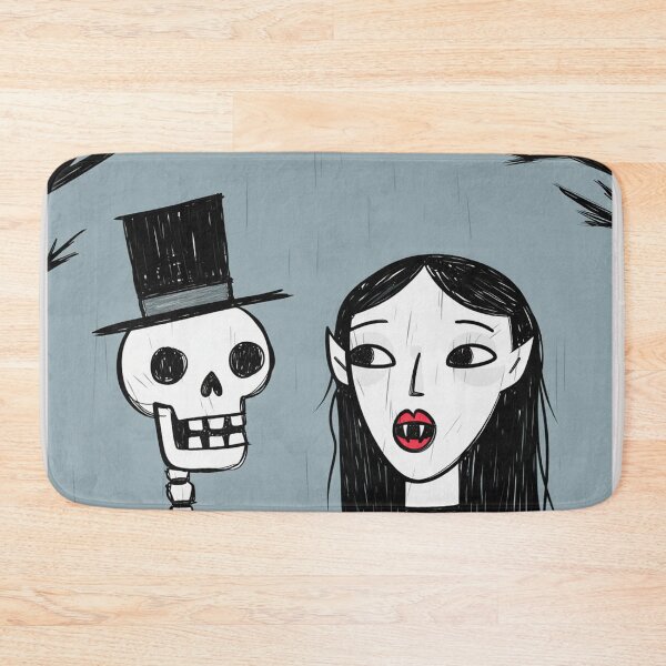 Item preview,  Fancy dapper Skeleton man rotting in the night next to a sexy vampire girl cool horror art designed and sold by Vintage Designs +.