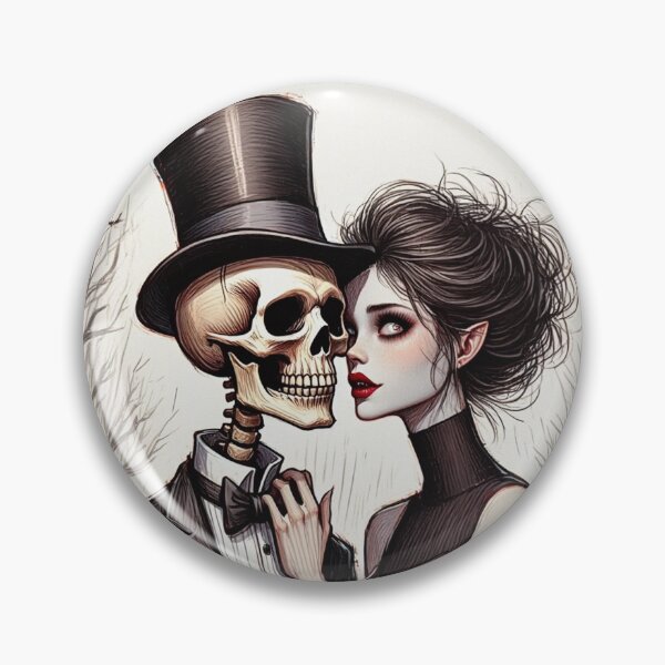 Item preview,  Fancy dapper Skeleton man rotting in the night next to a sexy vampire girl cool horror art designed and sold by Vintage Designs +.
