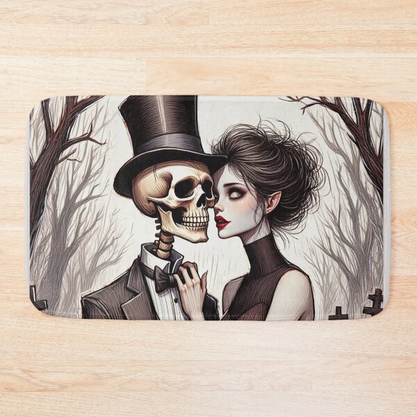 Item preview,  Fancy dapper Skeleton man rotting in the night next to a sexy vampire girl cool horror art designed and sold by Vintage Designs +.