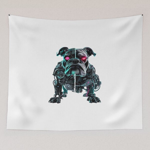 Item preview, Cyborg Bulldog with Red Eyes | Futuristic Half-Metal Dog Art designed and sold by Naturalite19.