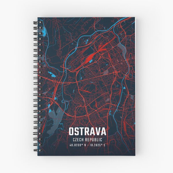 Item preview, Ostrava Red & Blue Minimalist Map designed and sold by HomeLivingCo.
