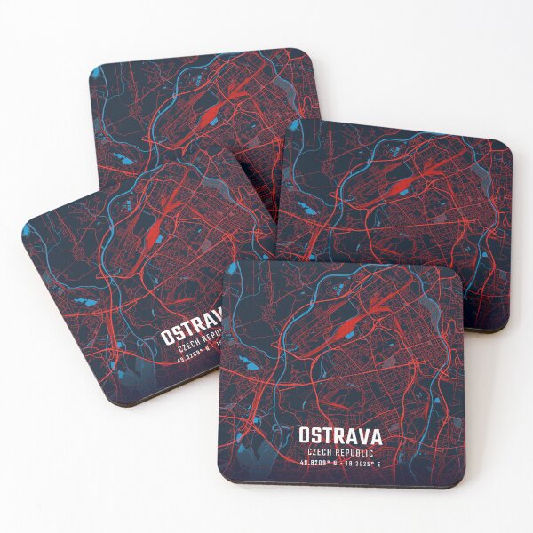 Item preview, Ostrava Red & Blue Minimalist Map designed and sold by HomeLivingCo.