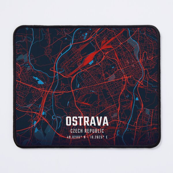 Item preview, Ostrava Red & Blue Minimalist Map designed and sold by HomeLivingCo.